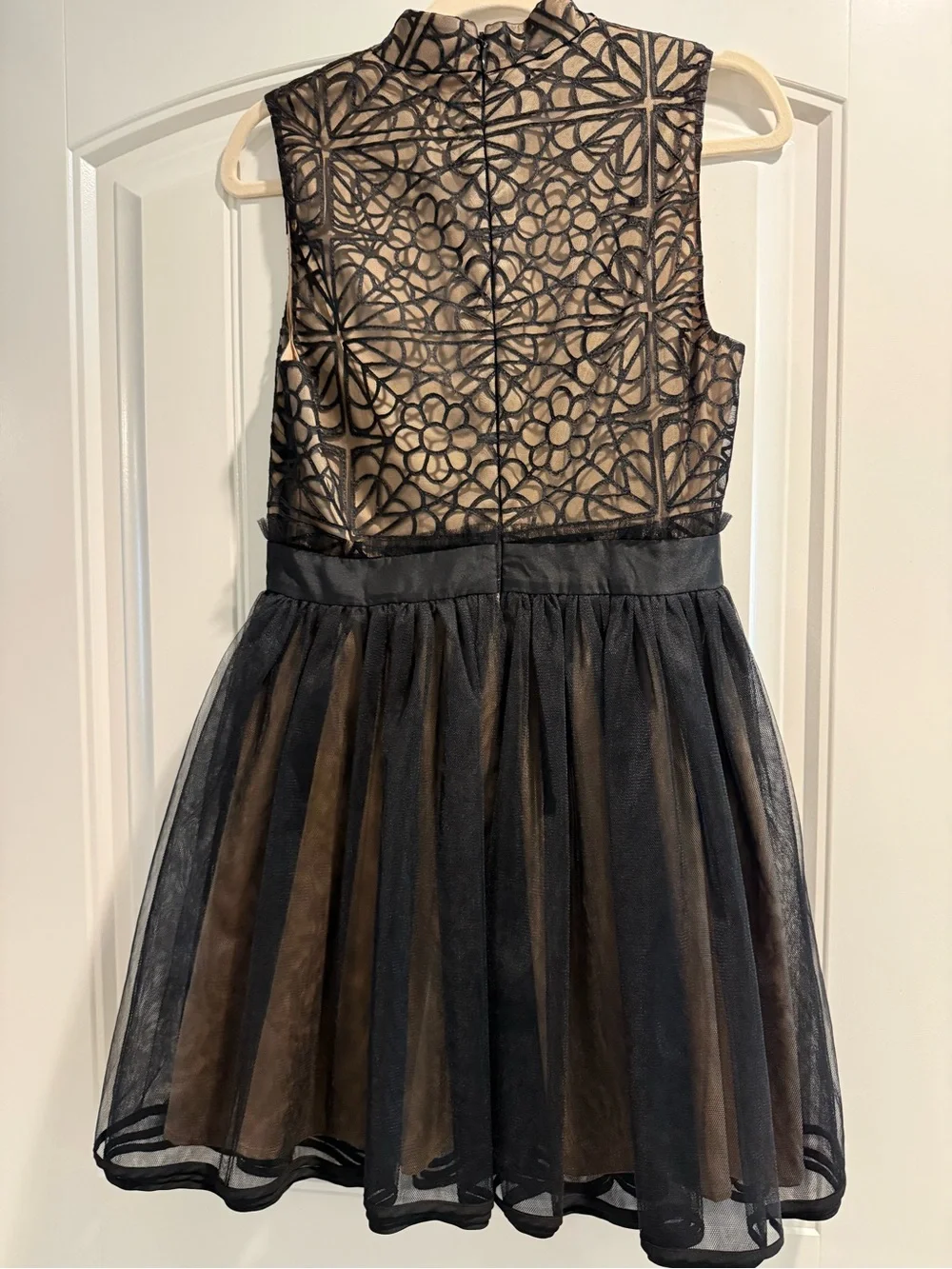 bebe Black Overlay Lace & Tulle Mini Dress